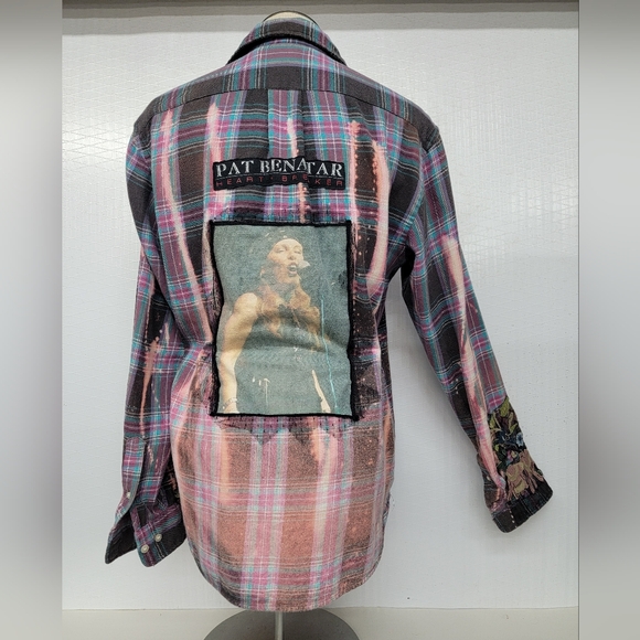 L.O.G.G. / Vamp Designs Tops - Pat Benatar Upcycled Rock Band Flannel